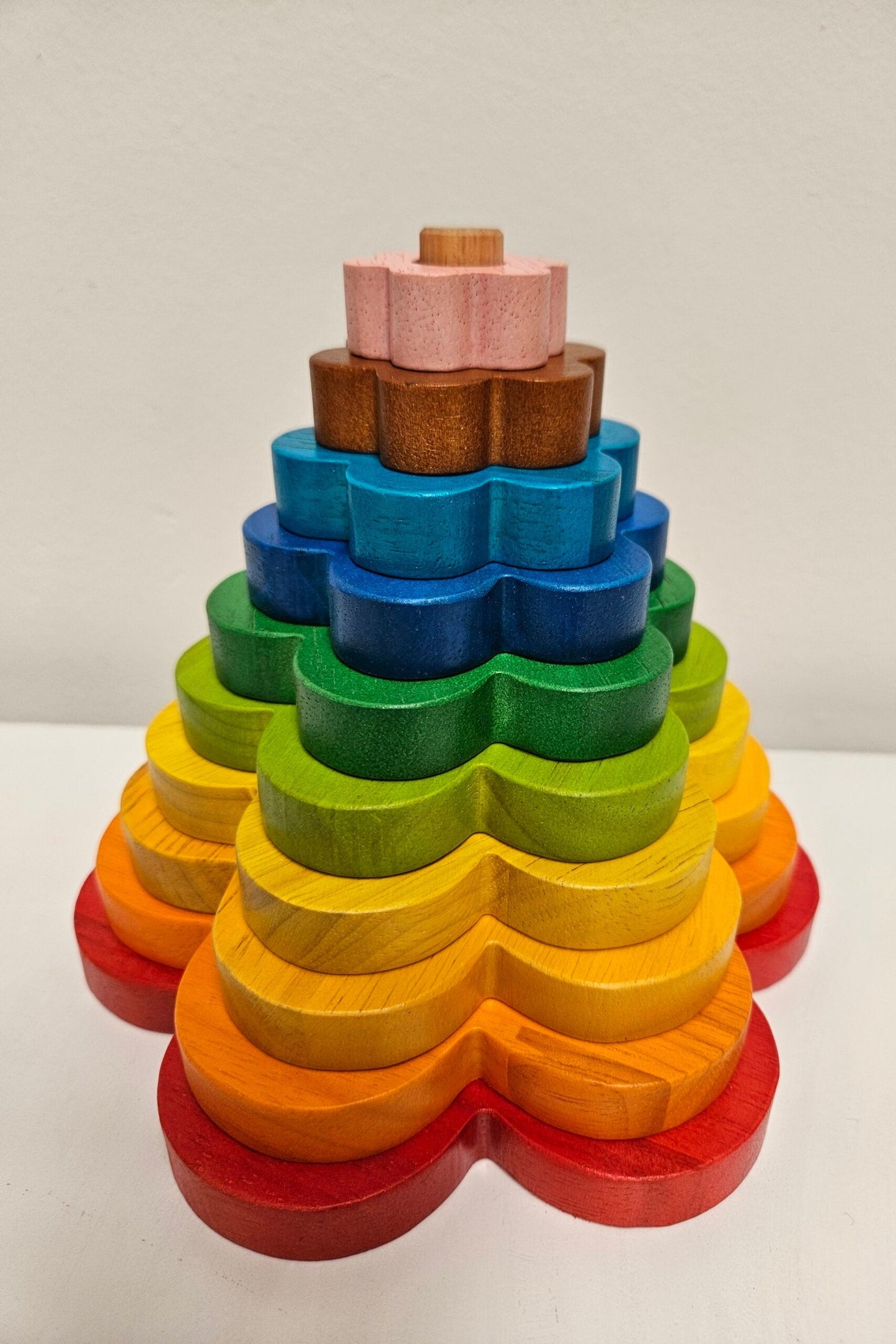 Wooden Rainbow Flower Stacker - QToys | Wooden Toy NZ