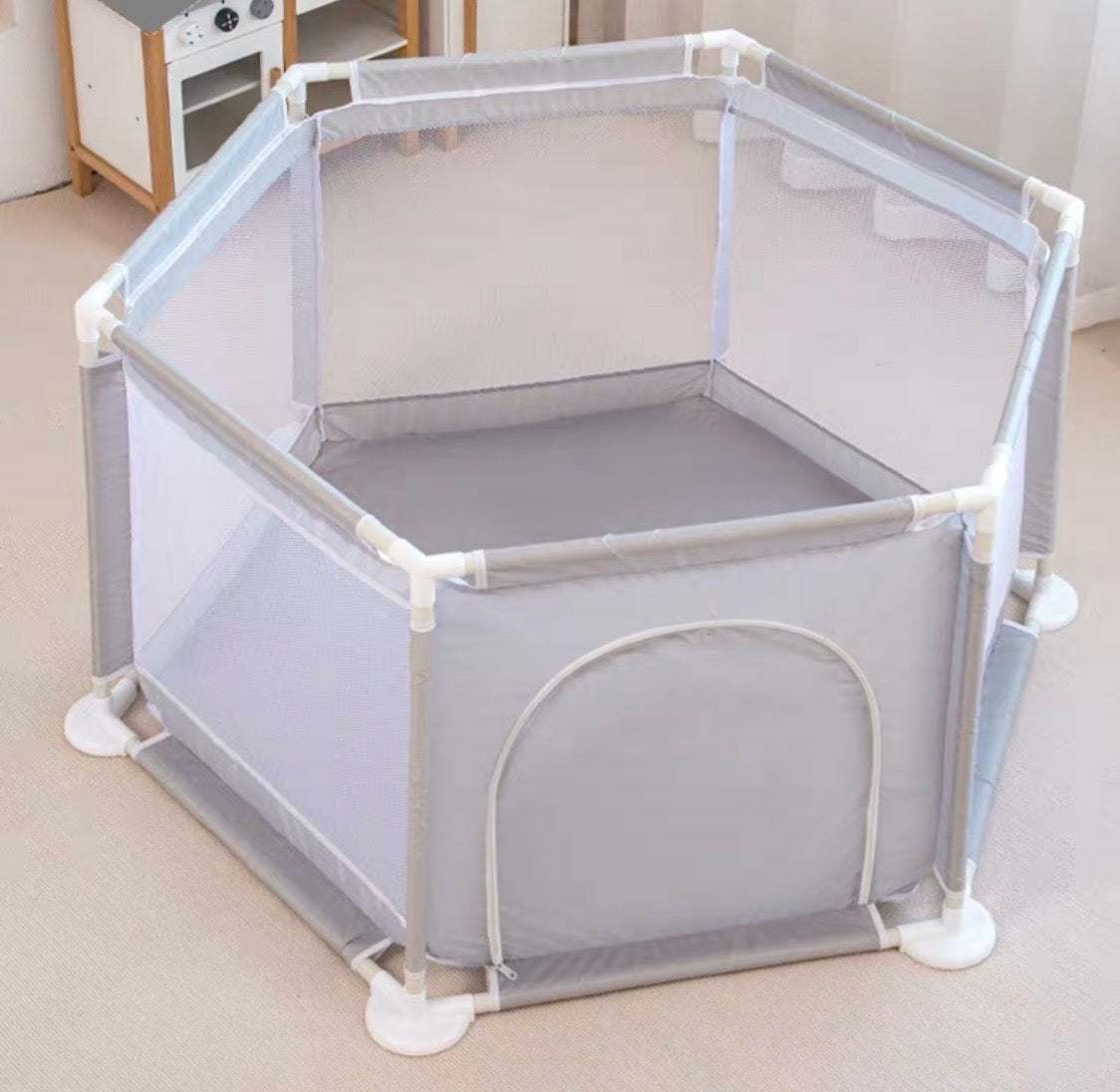 Hexagon Baby Playpen with Zipper Door – Portable Play Area & Safety Gate