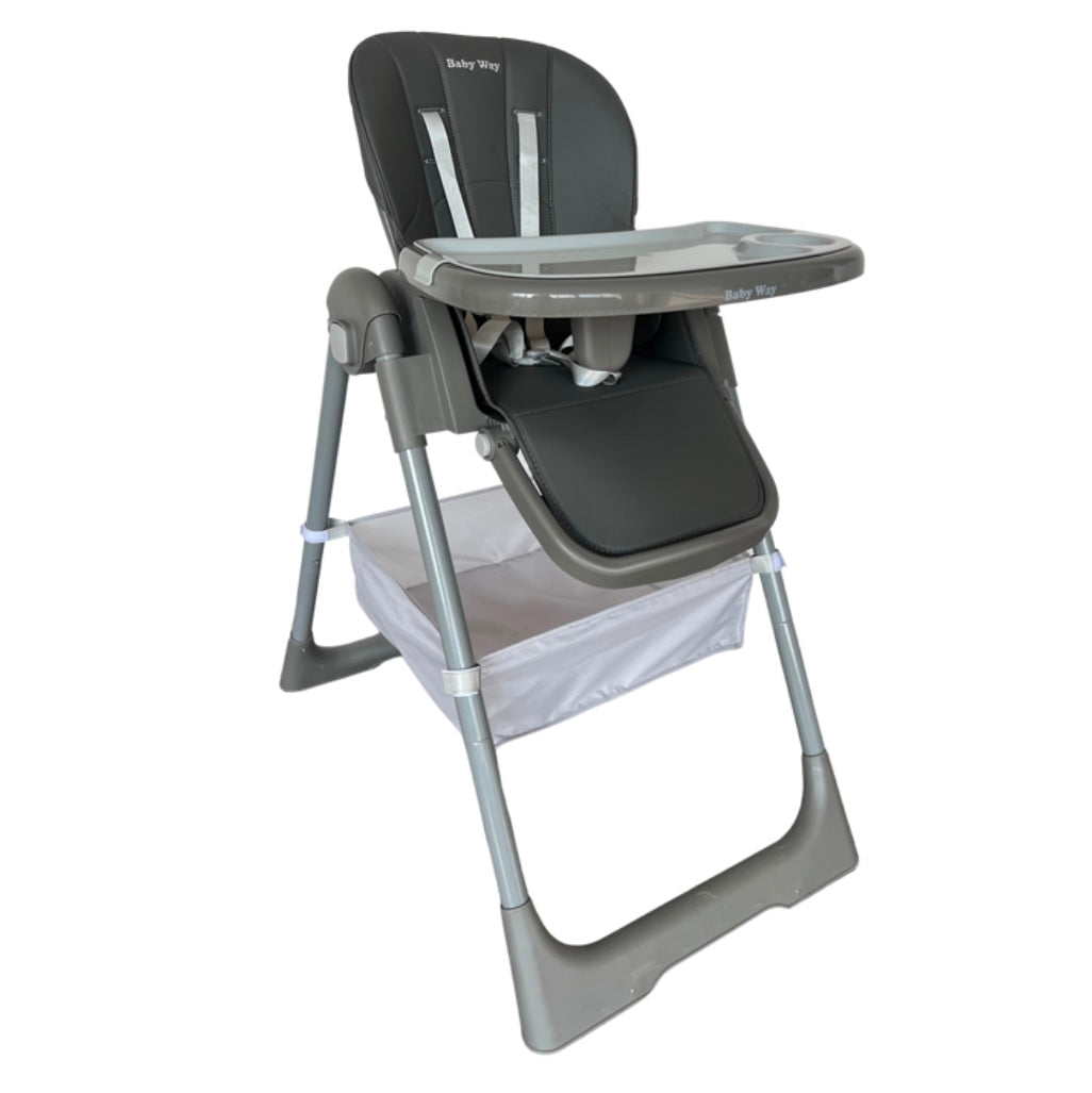 Elevate Adjustable Folding High Chair – Locking Wheels & Storage Basket (Grey)