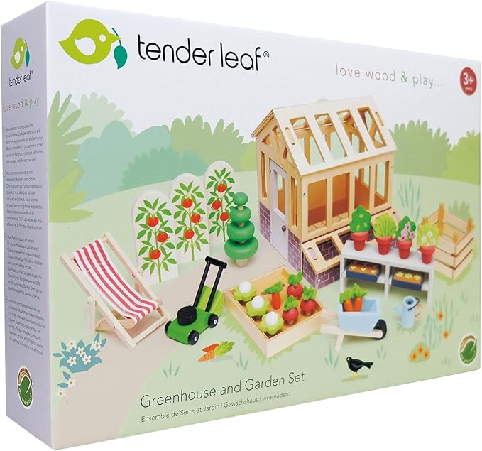 Wooden Greenhouse and Garden Set - Tender Leaf Toys | Doll House Accessory NZ