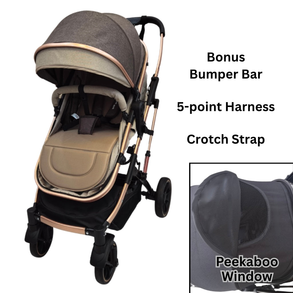 Gold Series 3-in-1 Travel System – Stroller, Bassinet & Capsule Bundle in Beige/Gold