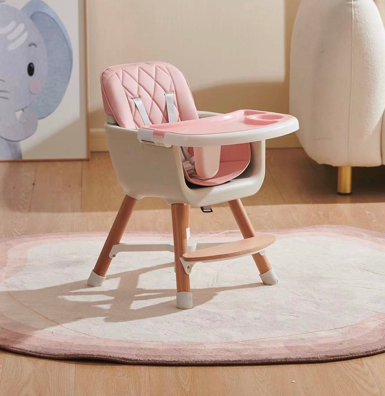 Willow 2 in 1 High Chair Seat for Children Feeding and Play. Natural Beech Wood - PINK