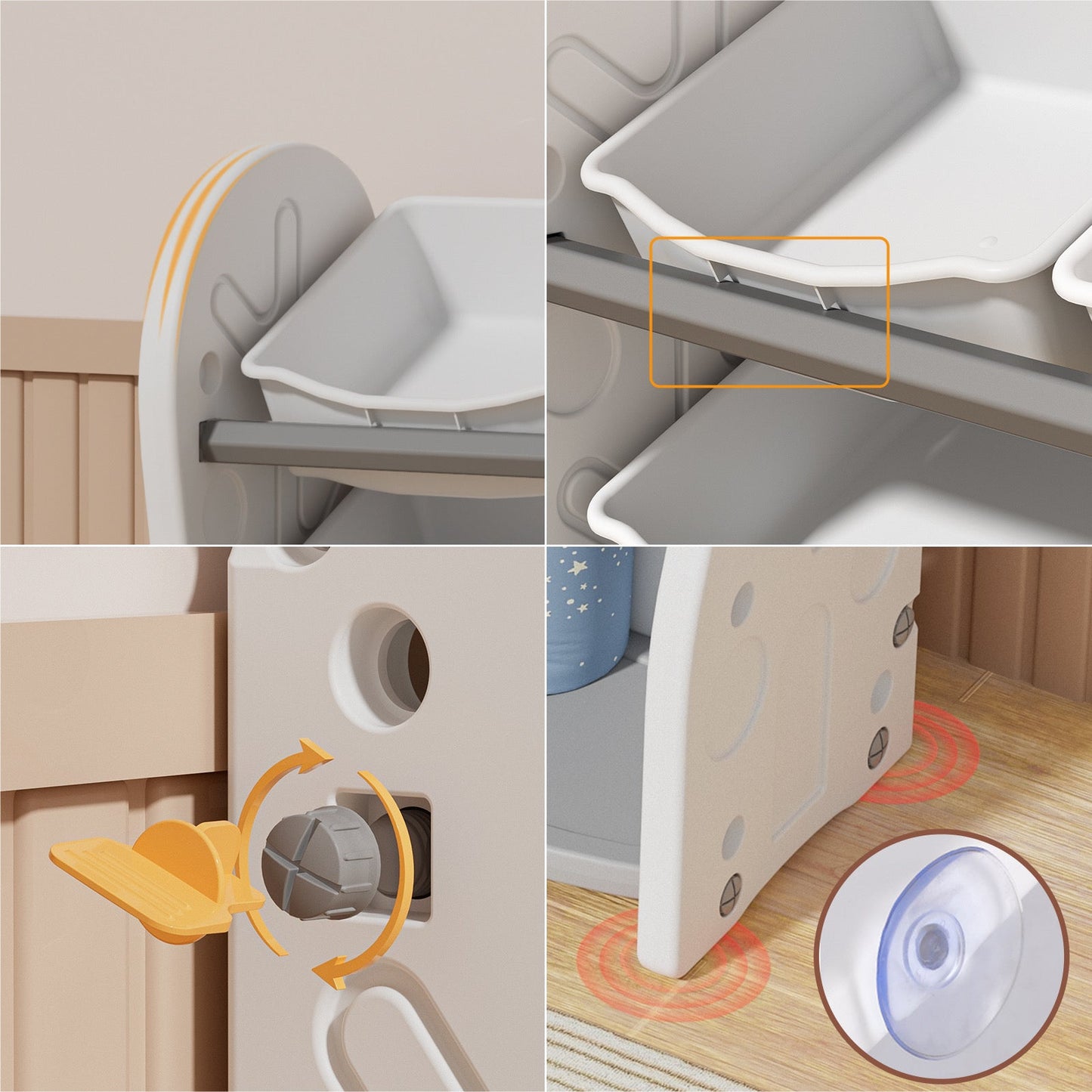 Treehouse Toy & Book Storage Shelf with 8 Bins – Nursery Organizer in White & Grey