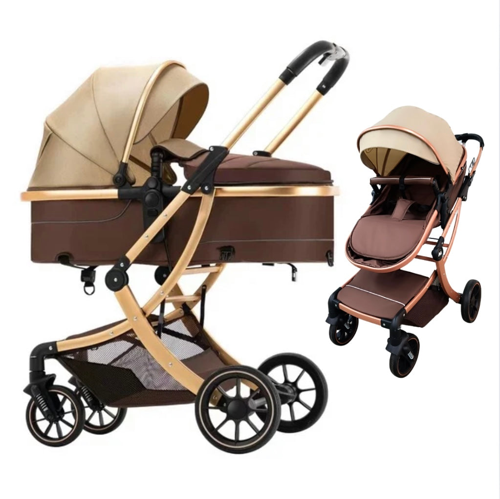 The Mint - 2 in 1 High View Reversible bassinet Stroller for 0-3 years KHAKI