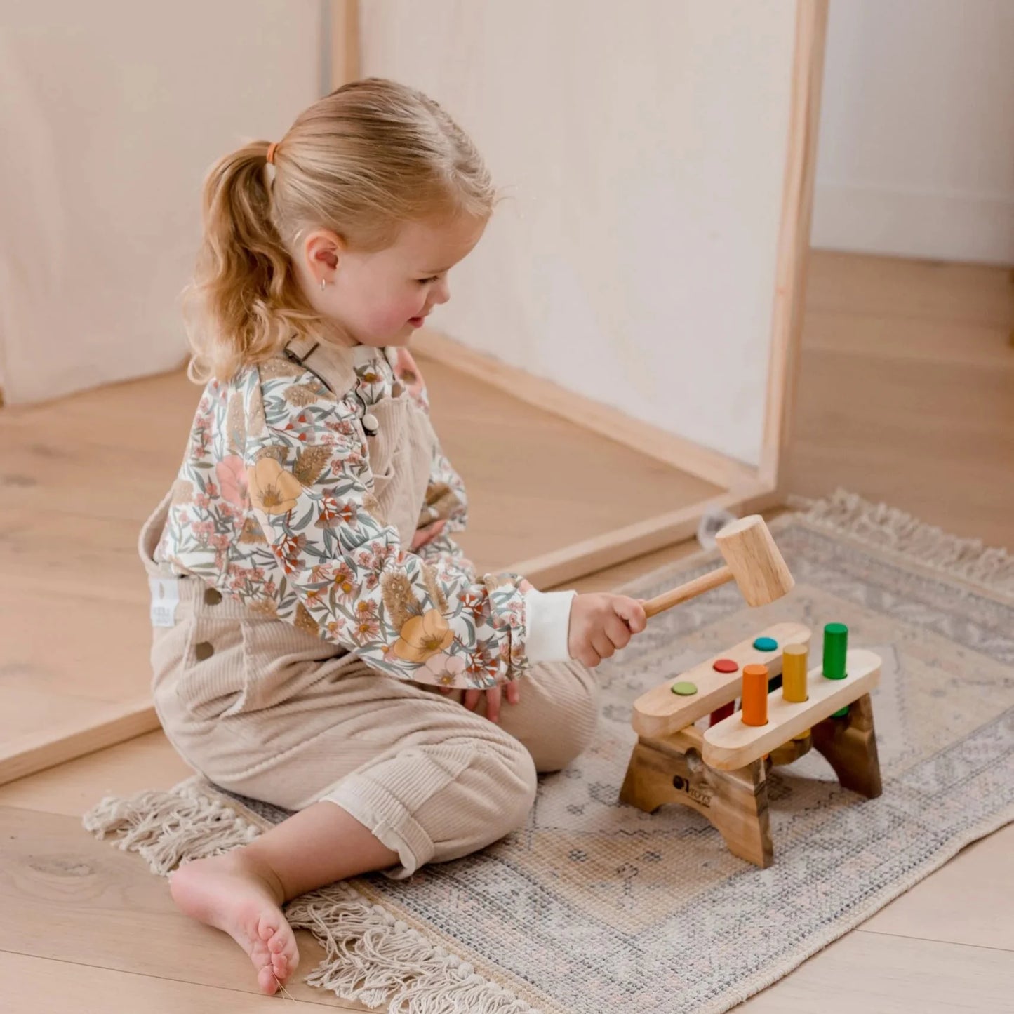 Wooden Pound A Peg Bench - QToys | Montessori Wooden Toy NZ