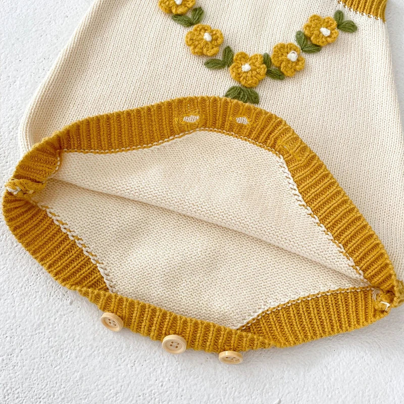 Baby Girl Floral Knit Sweetheart Jumpsuit - Autumn Collection