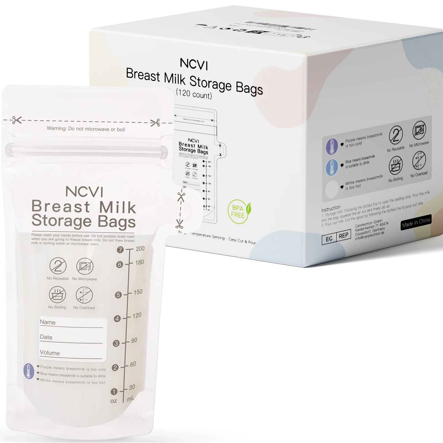 Breastmilk Storage Bags 200ml – Temperature-Sensing, Double-Sealed & BPA-Free