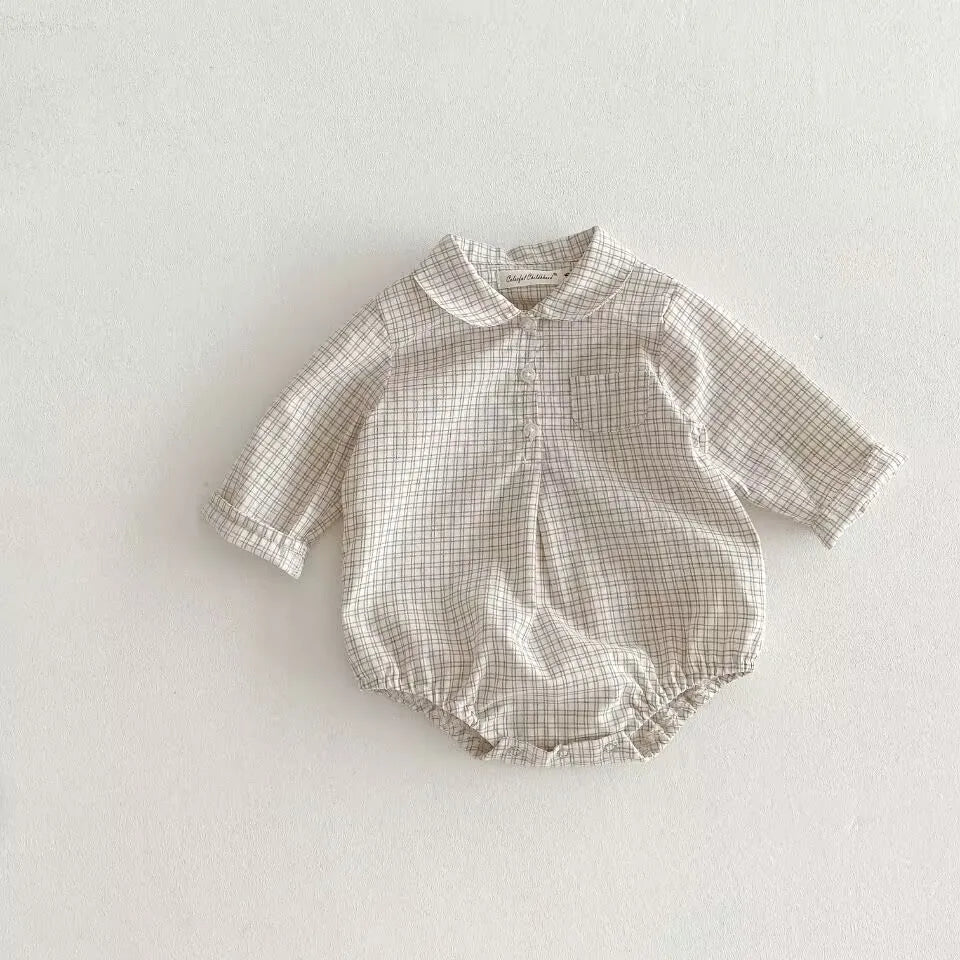 Adorable Plaid Baby Romper - Long Sleeve Bodysuit with Pockets