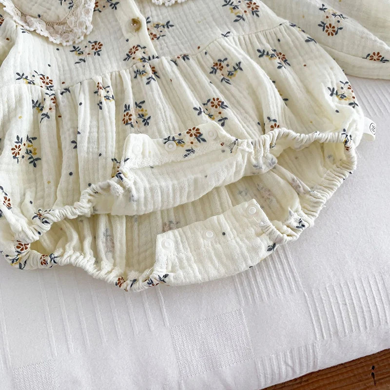 Cotton Spring Baby Girl Bodysuit & Hat Set - Floral Print Romper