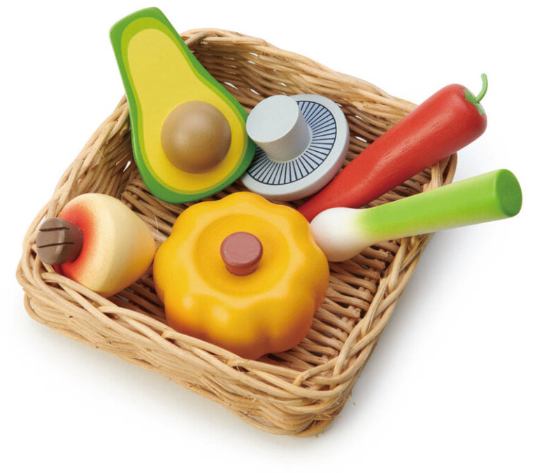 Wooden Veggie Basket - Tender Leaf Toys | Play Food Set