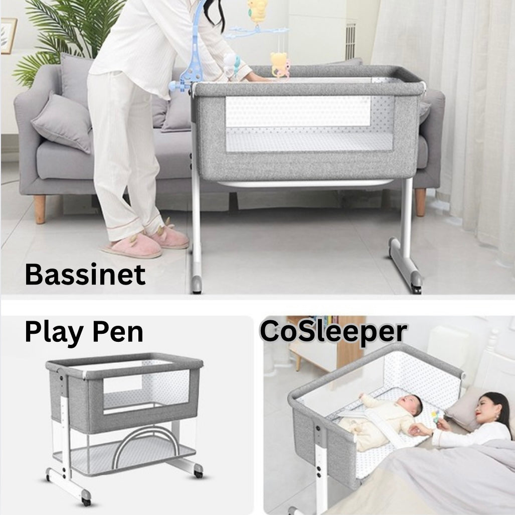 3-in-1 Bedside Bassinet & Co-Sleeper – Adjustable Height Baby Bed with Mattress