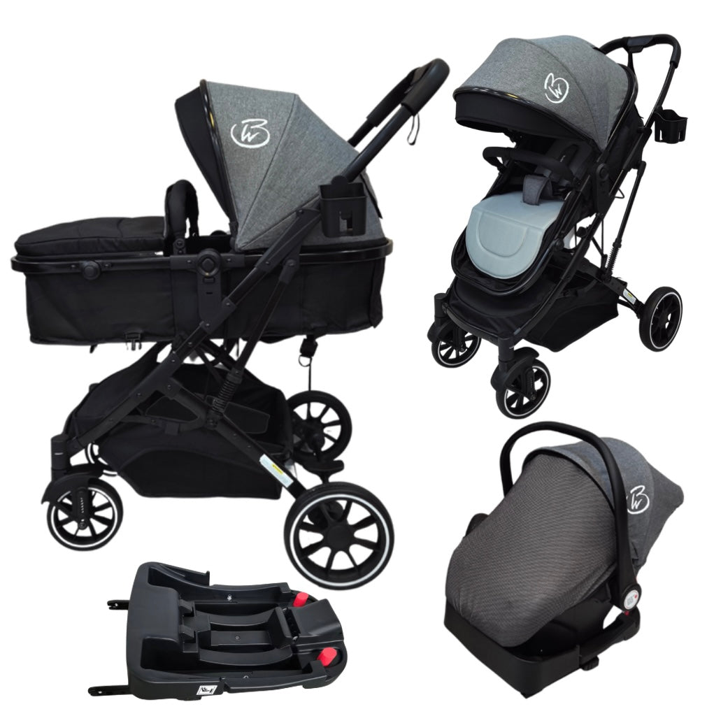 Gold Series 3-in-1 Travel System – Stroller, Bassinet & Capsule Bundle in Grey/Black