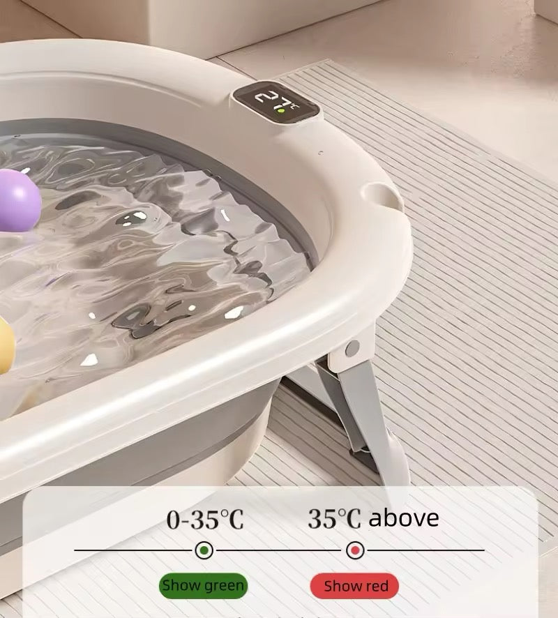 Foldable Baby Bath with Digital Thermometer & Newborn Support Rack (Grey)