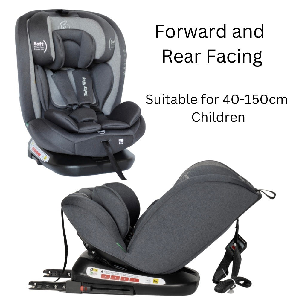 All-Rider 360° Rotating i-Size Car Seat – ISOFIX & Top Tether (Grey)
