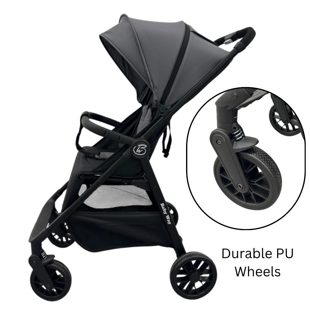 Roam Compact Travel-Friendly Stroller with Extended Canopy - BLACK
