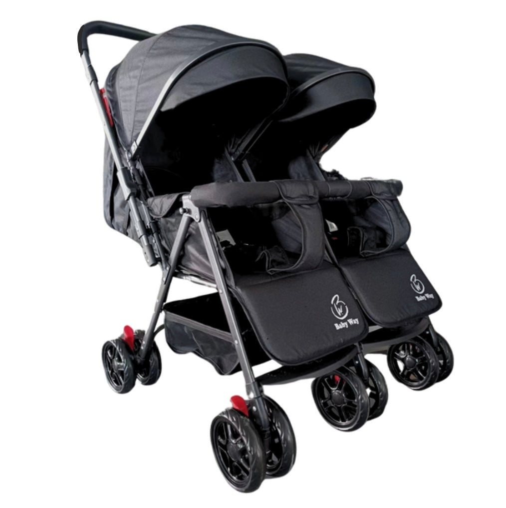 Preorder - Black 2-Way Folding Compact Double / Twin Stroller + Rain Cover