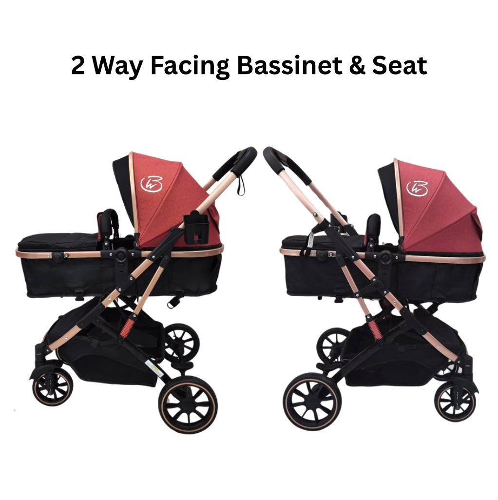 Gold Series 3-in-1 Travel System – Premium Stroller, Bassinet & Capsule Bundle in Red/Gold