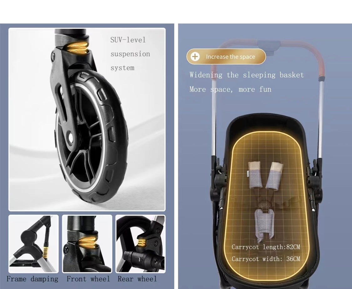 Baby Way Duo Lite - Tandem Double Stroller with Rain Cover