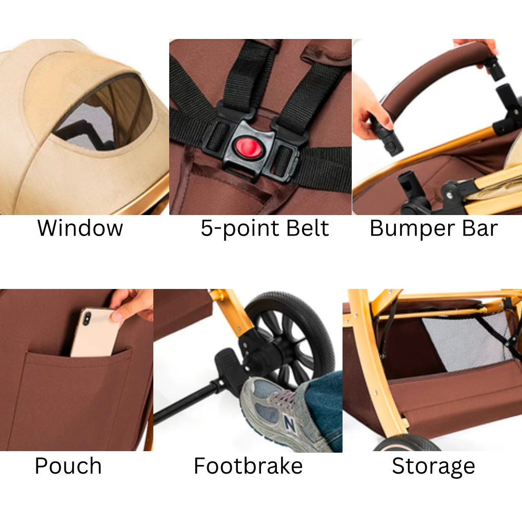 The Mint - 2 in 1 High View Reversible bassinet Stroller for 0-3 years KHAKI