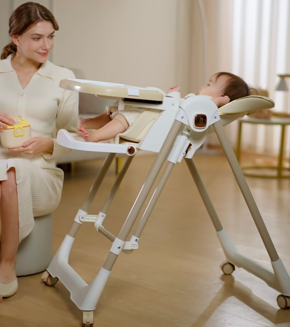 Jupiter Beige 2-in-1 High Chair & Swing