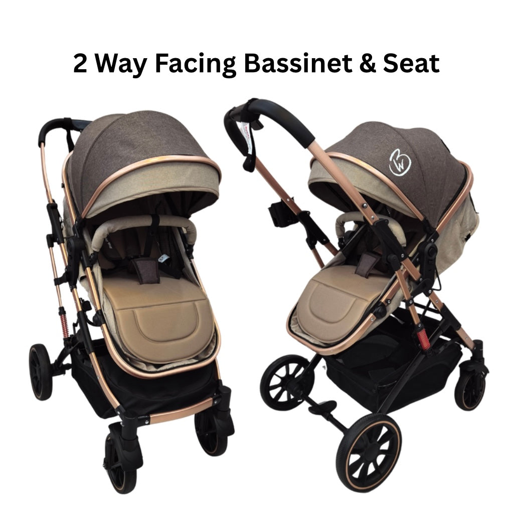 Gold Series 3-in-1 Travel System – Stroller, Bassinet & Capsule Bundle in Beige/Gold