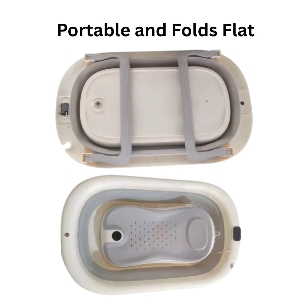 Foldable Baby Bath with Digital Thermometer & Newborn Support Rack (Grey)