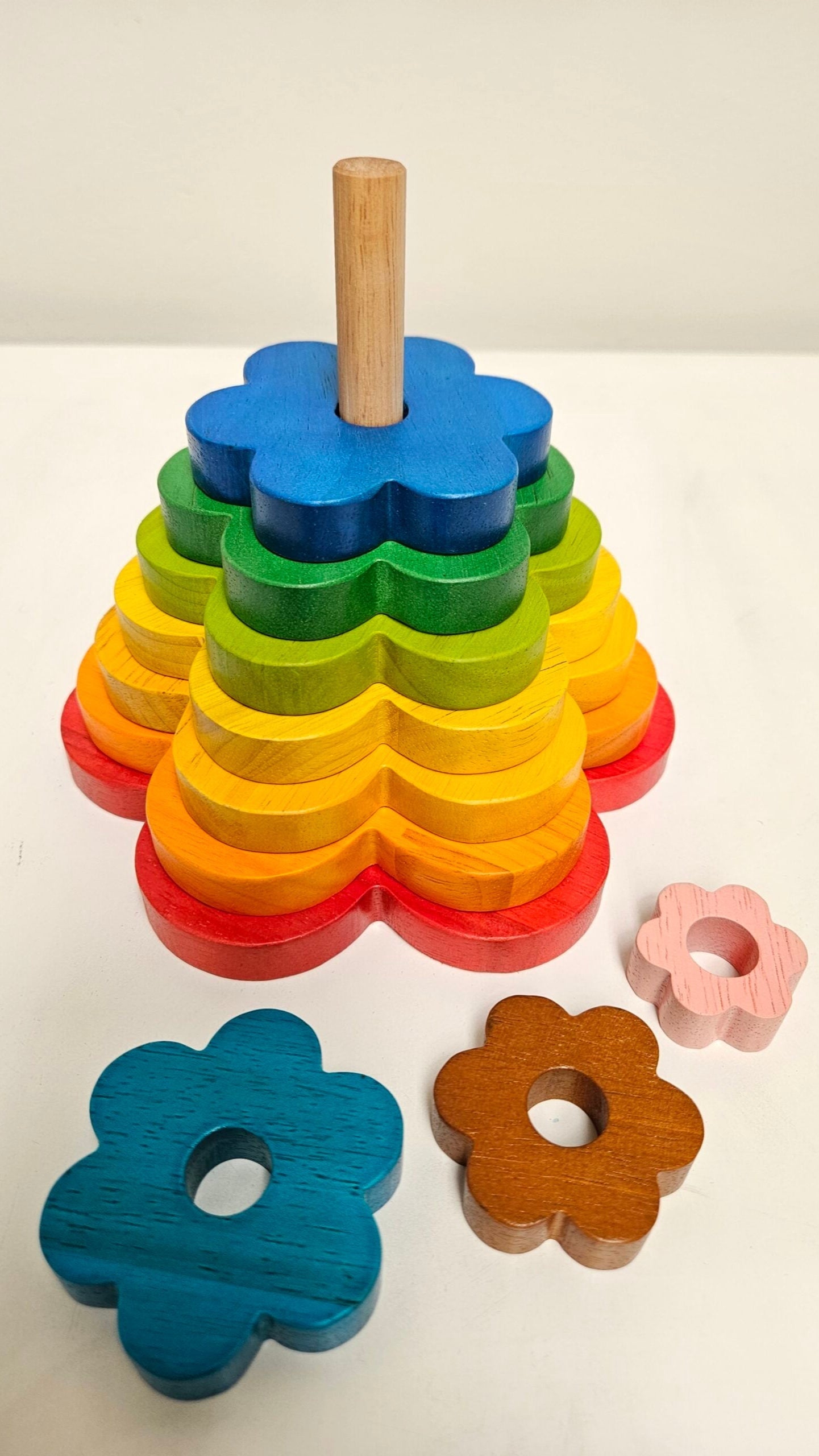 Wooden Rainbow Flower Stacker - NZ Educational Montessori Toy