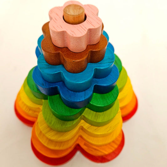 Wooden Rainbow Flower Stacker - NZ Educational Montessori Toy