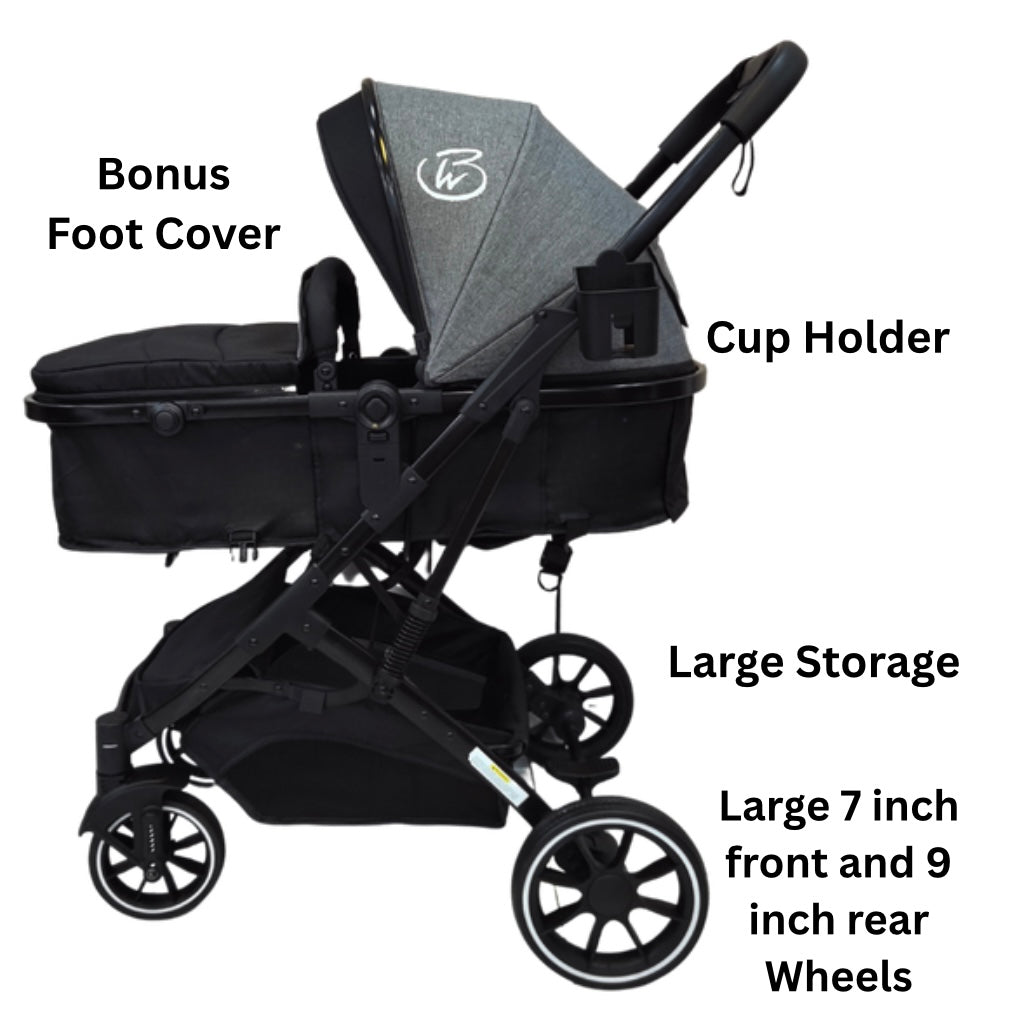 Gold Series 3-in-1 Travel System - Bassinet, Stroller & Car Capsule - Grey/Black