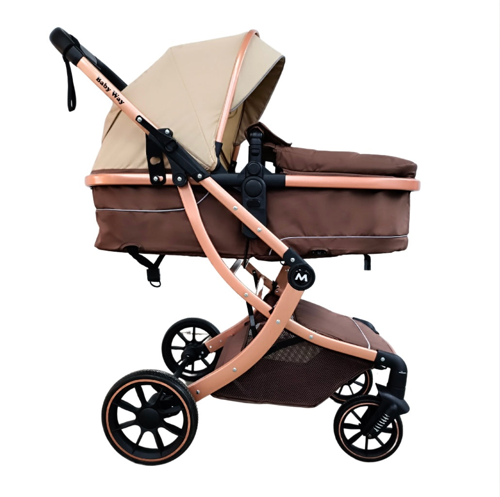 The Mint - 2 in 1 High View Reversible bassinet Stroller for 0-3 years KHAKI