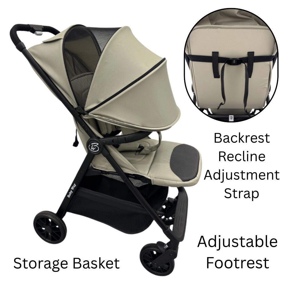 Roam Compact Travel-Friendly Stroller with Extended Canopy - SAND