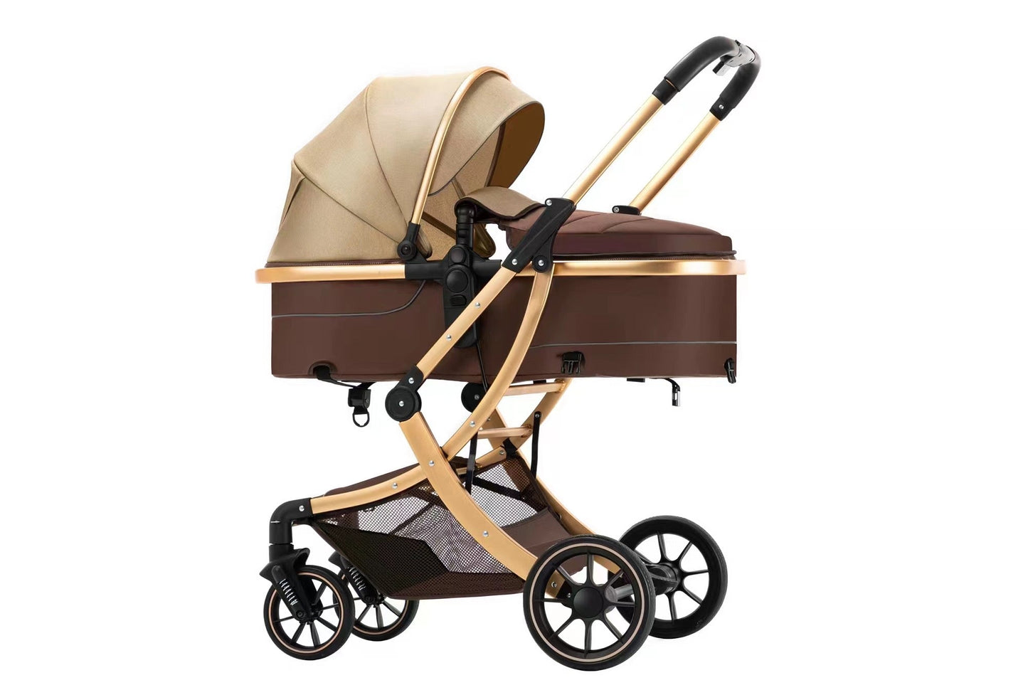 The Mint - 2 in 1 High View Reversible bassinet Stroller for 0-3 years KHAKI