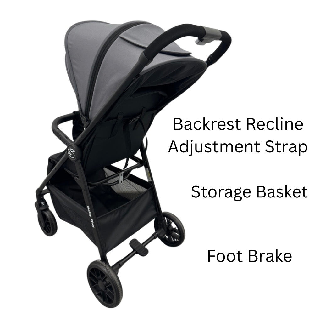 Roam Compact Travel-Friendly Stroller with Extended Canopy - BLACK