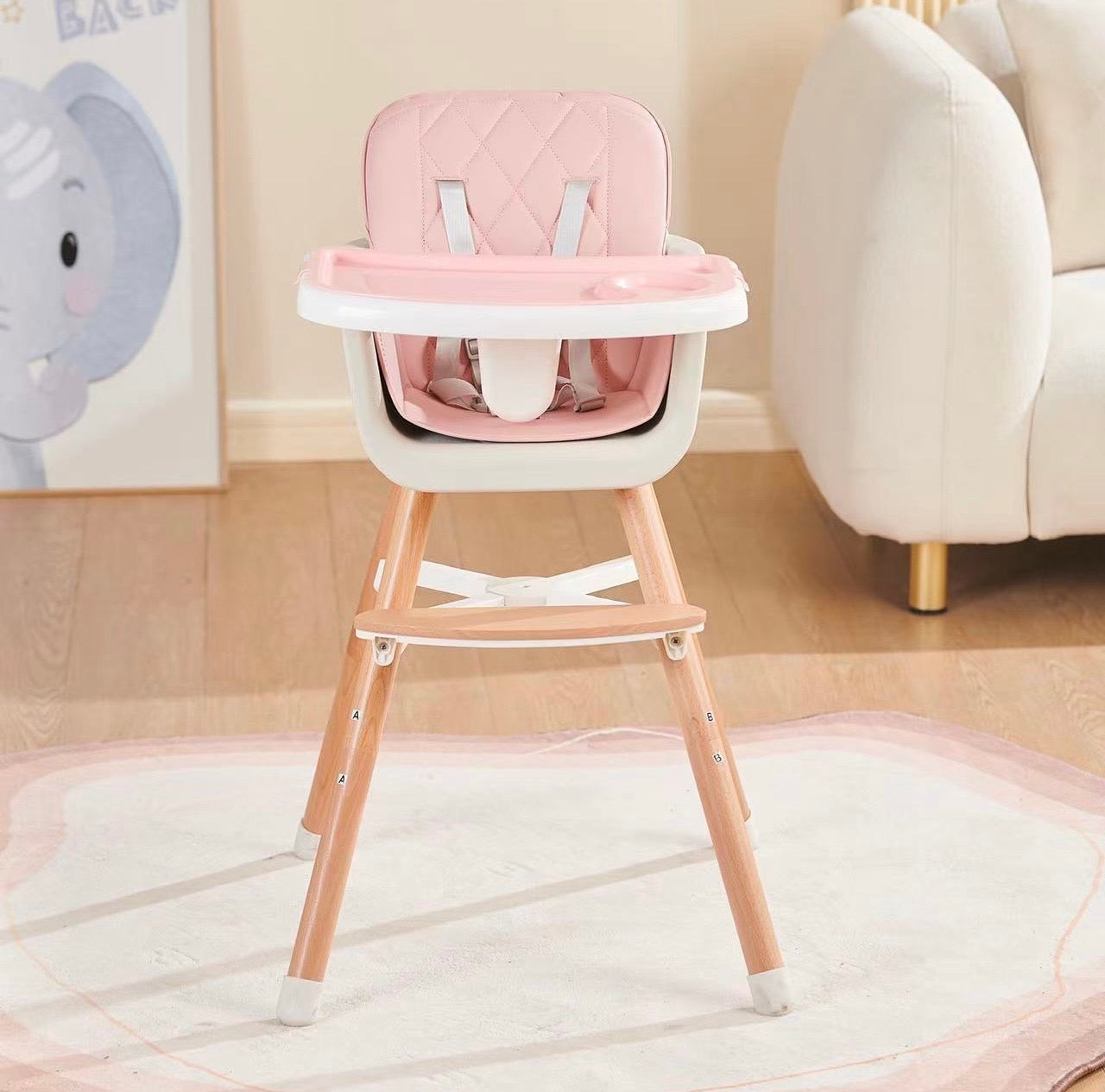 Willow 2 in 1 High Chair Seat for Children Feeding and Play. Natural Beech Wood - PINK