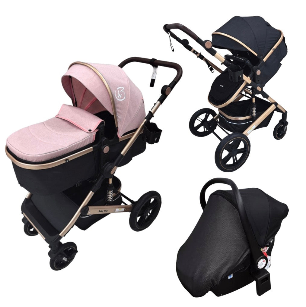 Preorder- Supra 3-in-1 Travel System - Stroller, Bassinet & Capsule Car Seat with Pink Skin