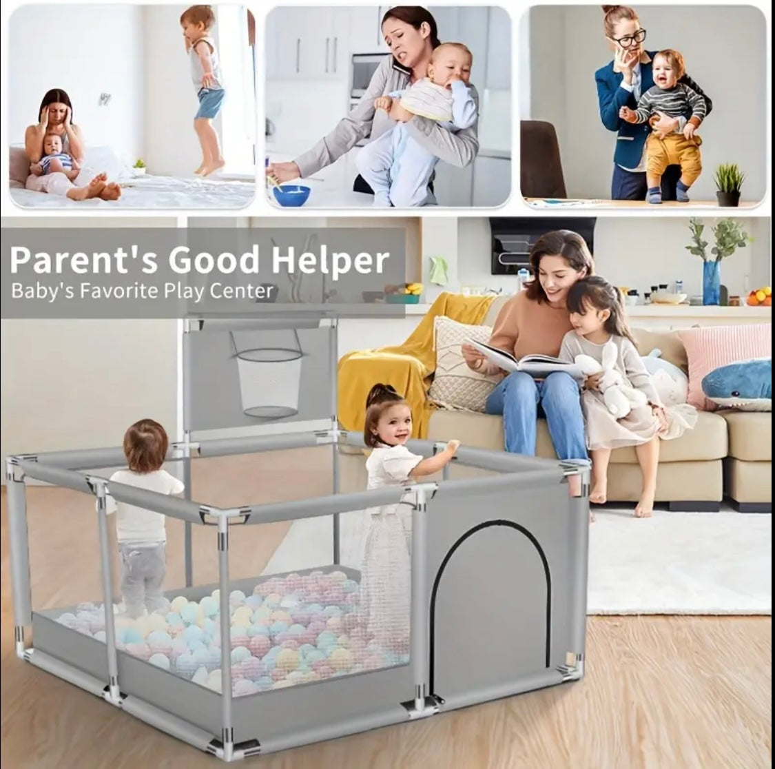 Preorder - Multifunctional Baby Play Pen with Basketball Hoop