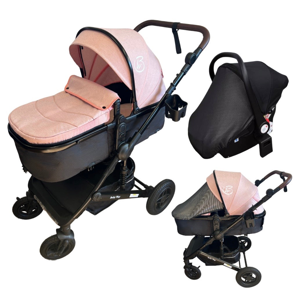 Preorder - Evolve - 3 in 1 Stroller + Bassinet + i-Size Capsule Car Seat Travel System with Mattress + Pink Skin