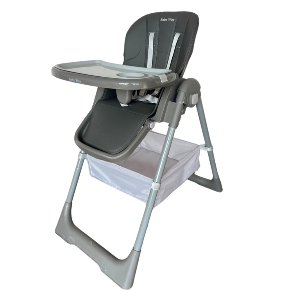 Elevate Adjustable Folding High Chair – Locking Wheels & Storage Basket (Grey)