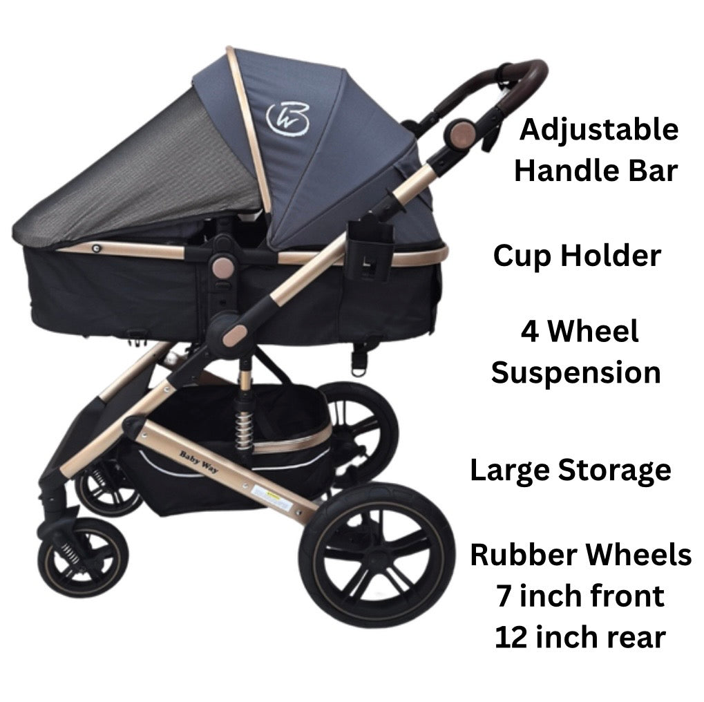 Preorder - Supra - 3 in 1 Stroller + Bassinet + Capsule Car Seat Travel System with Mattress and Grey Skin