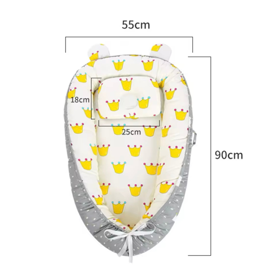 Reversible Baby Lounger with Pillow – Adjustable Portable Baby Bed & Bassinet