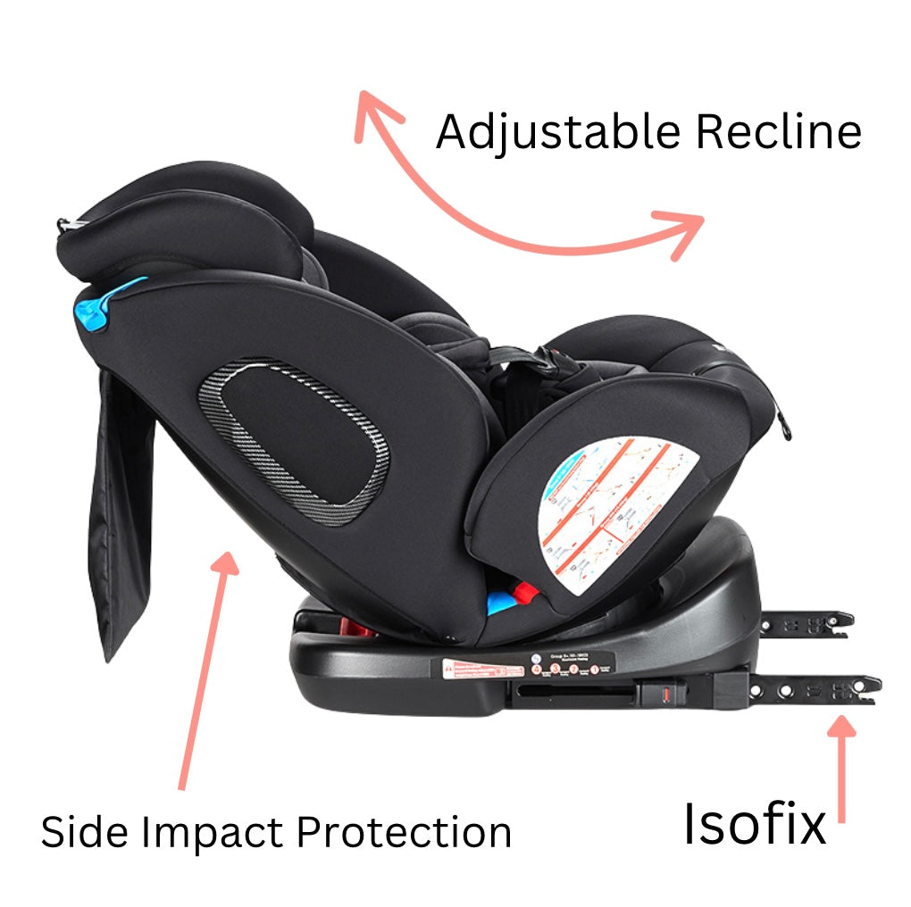 Classic 360 Rotating and Convertible Car Seat with ISOFIX and Leg Support - BLACK