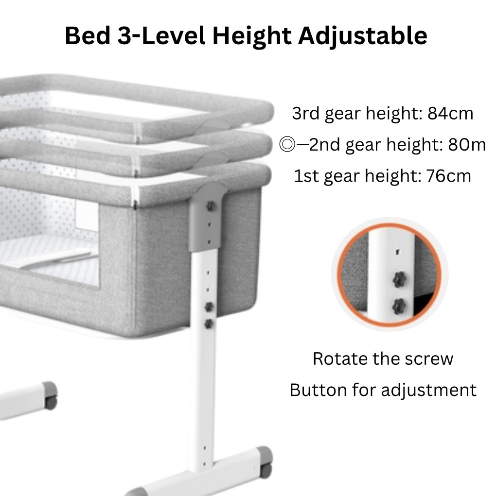 3-in-1 Bedside Bassinet & Co-Sleeper – Adjustable Height Baby Bed with Mattress