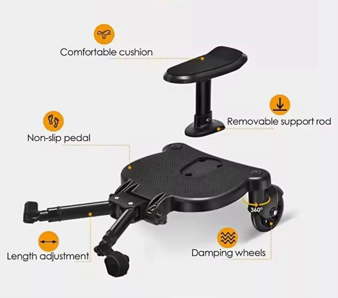 Universal Stroller Ride-On Board with Seat and Strap Holder