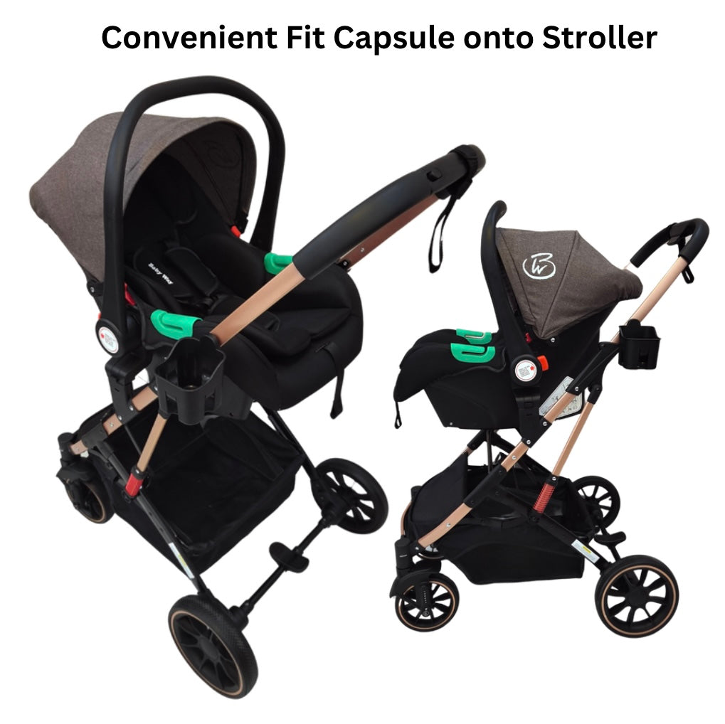 Gold Series 3-in-1 Travel System – Stroller, Bassinet & Capsule Bundle in Beige/Gold