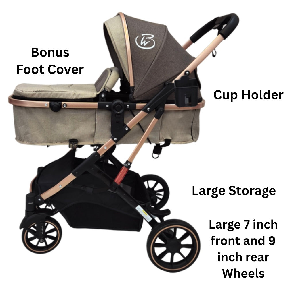 Gold Series 3-in-1 Travel System – Stroller, Bassinet & Capsule Bundle in Beige/Gold