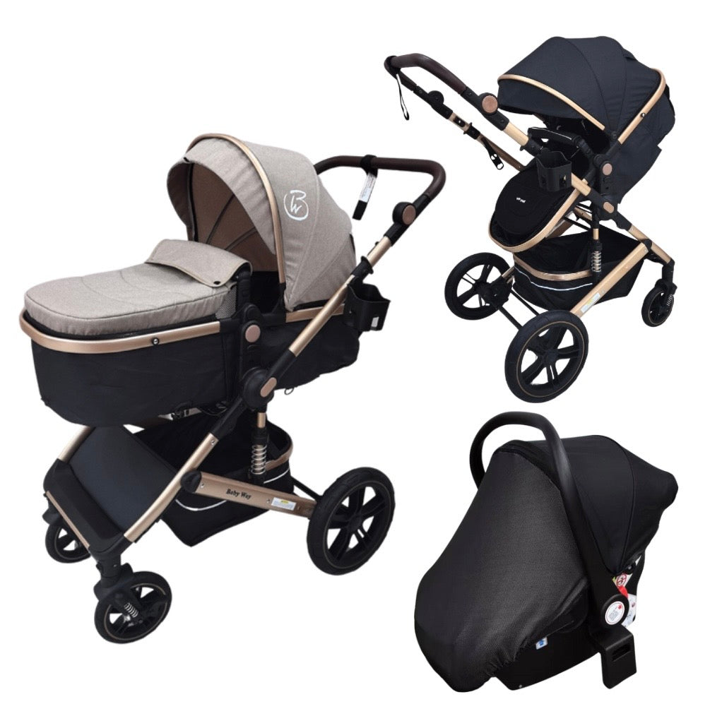 Preorder - Supra - 3 in 1 Stroller + Bassinet + Capsule Car Seat Travel System with Mattress and Beige Skin