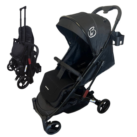 Compact Travel Stroller – Lightweight Folding Pram with Cup Holder (Black)