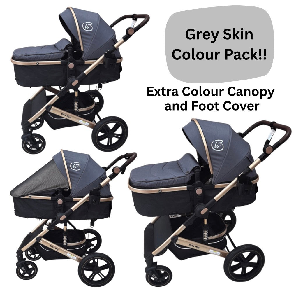 Preorder - Supra - 3 in 1 Stroller + Bassinet + Capsule Car Seat Travel System with Mattress and Grey Skin