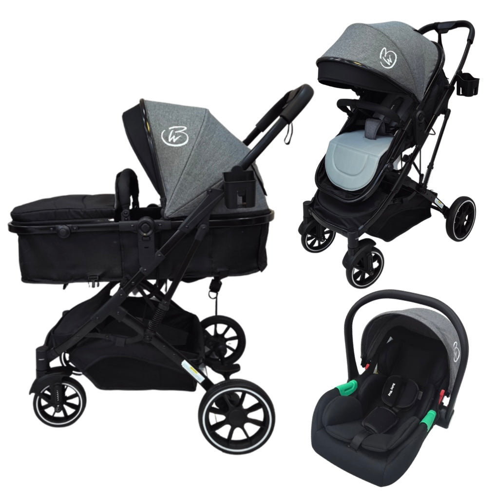 Gold Series 3-in-1 Travel System – Stroller, Bassinet & Capsule Bundle in Grey/Black