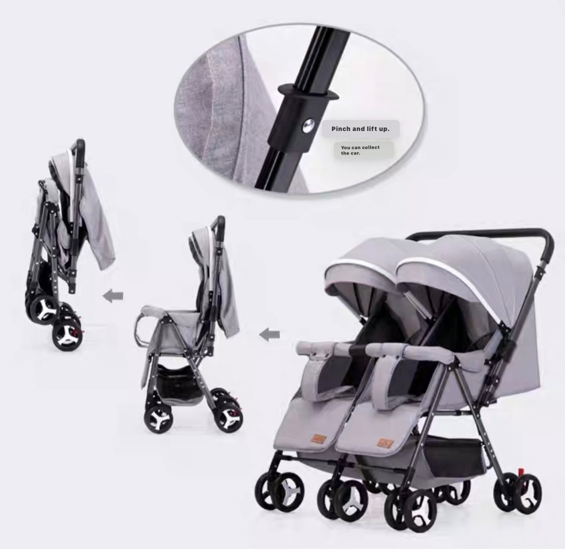 Preorder - Black 2-Way Folding Compact Double / Twin Stroller + Rain Cover